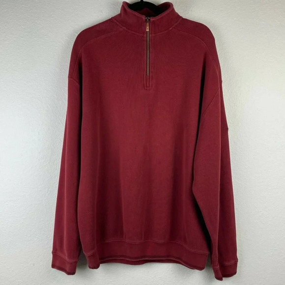 Tommy Bahama Sweater Mens Size XL 1/4 Zip Pullover Long Sleeve Cotton Knit Red - Picture 1 of 8